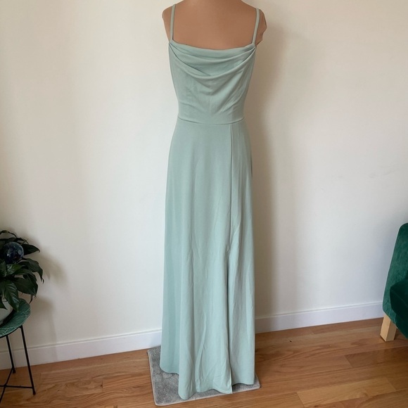 Birdy Grey Ash Crepe Sage Green Cowl Neck Slit Bridesmaid Dress Gown EUC Size S - Picture 4 of 12